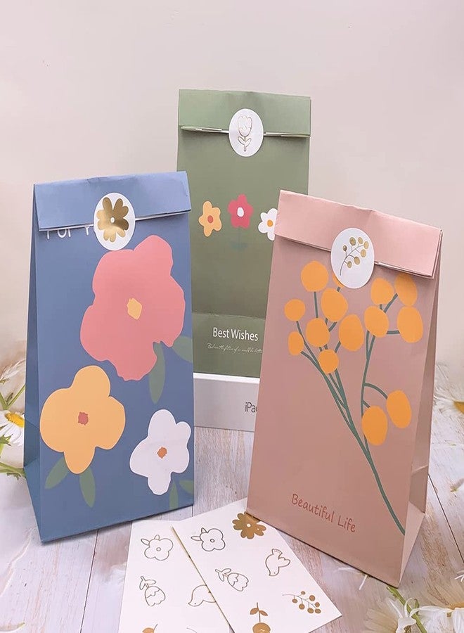 Suponey 12PCS Paper Gift Bags Floral Paper Bags Party Favor Bag Flower Treat Bag with Stickers - Image 4